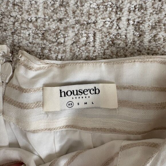 House of CB Linen Blend Striped Ruched Maxi Skirt Ivory Size XS - Picture 7 of 8